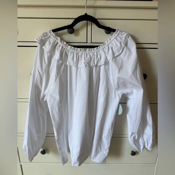 Hill House The Lena Top Parachute Sleeve Ruffle Off The Shoulder NWT - Picture 8 of 8